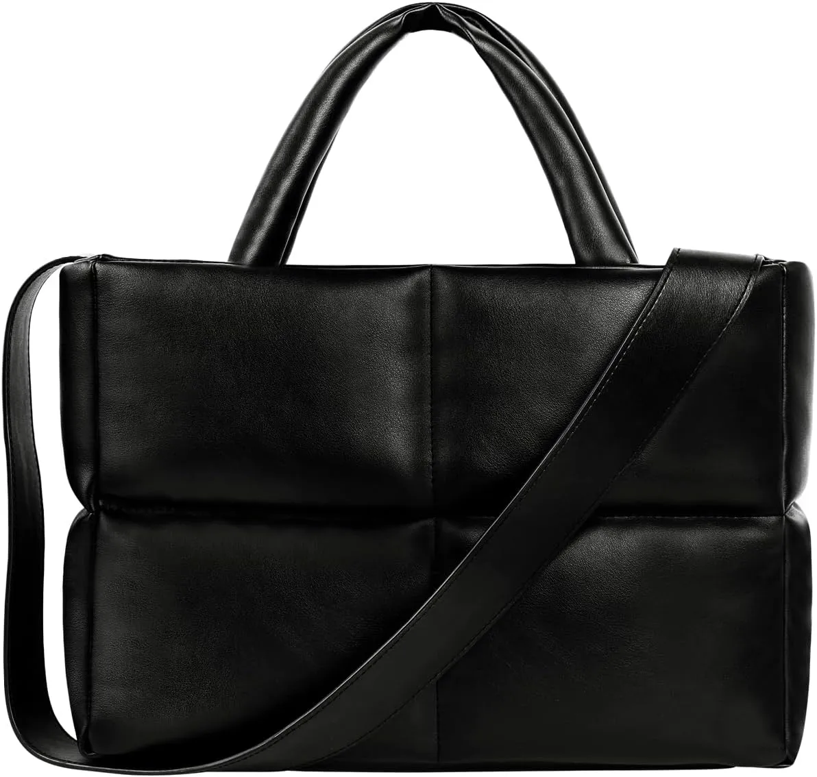 Puffer Tote Bag, Quilted Crossbody Bag with Zip, Top-Handle Shoulder Bags with Removable Strap, PU Leather Handbags for Women