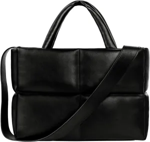 Puffer Tote Bag, Quilted Crossbody Bag with Zip, Top-Handle Shoulder Bags with Removable Strap, PU Leather Handbags for Women