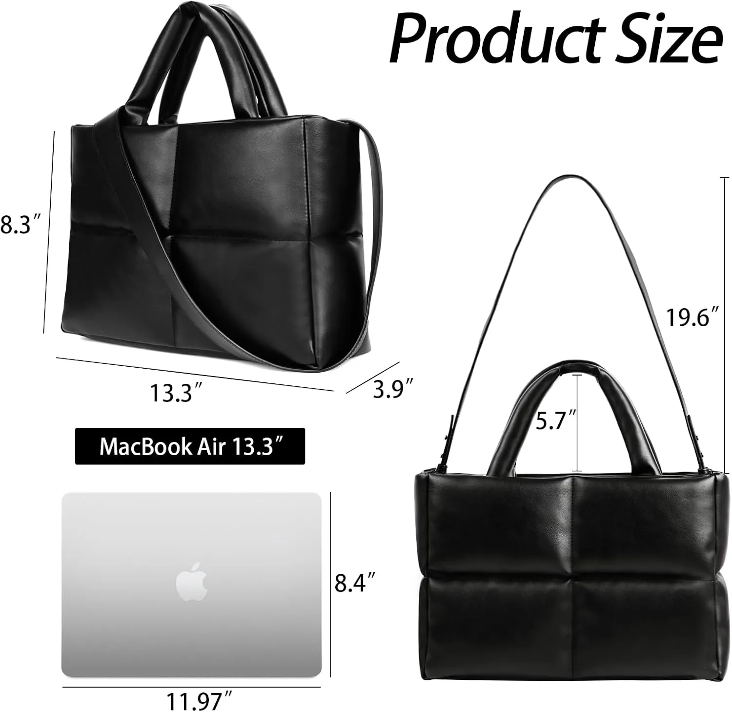 Puffer Tote Bag, Quilted Crossbody Bag with Zip, Top-Handle Shoulder Bags with Removable Strap, PU Leather Handbags for Women