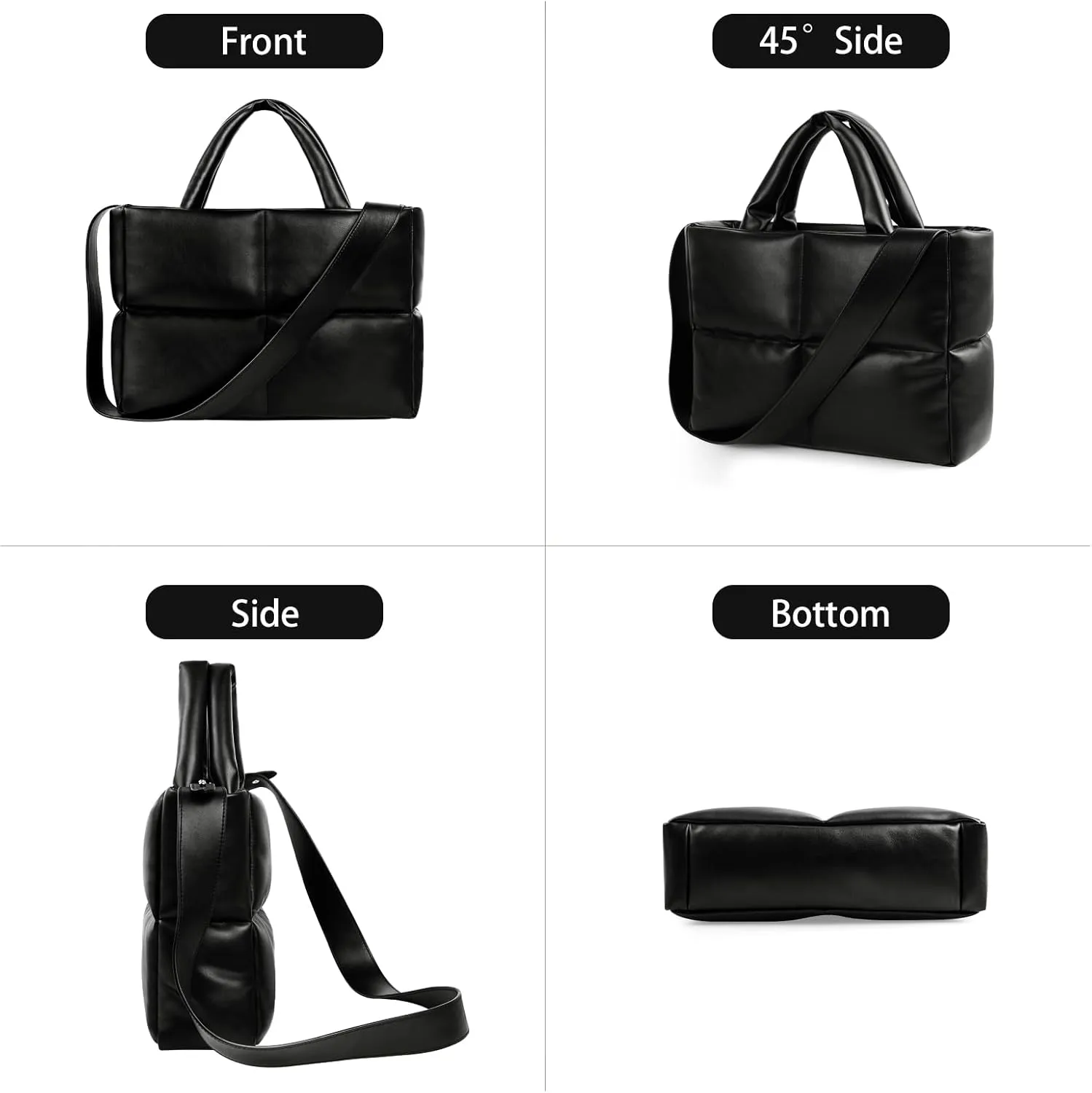 Puffer Tote Bag, Quilted Crossbody Bag with Zip, Top-Handle Shoulder Bags with Removable Strap, PU Leather Handbags for Women