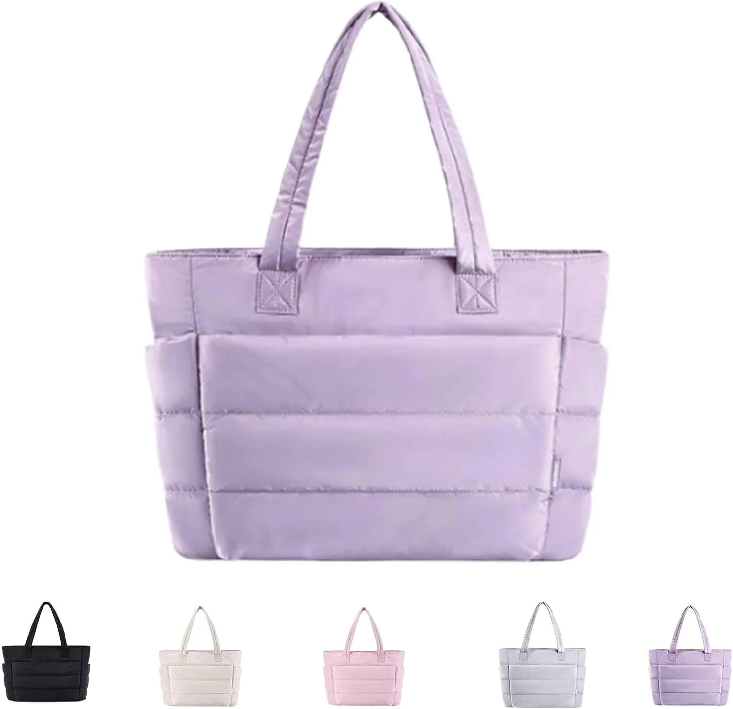 Puffer Travel Tote, Lightweight Puffy Tote Bag with Compartments, Large Capacity Quilted Shoulder Bags