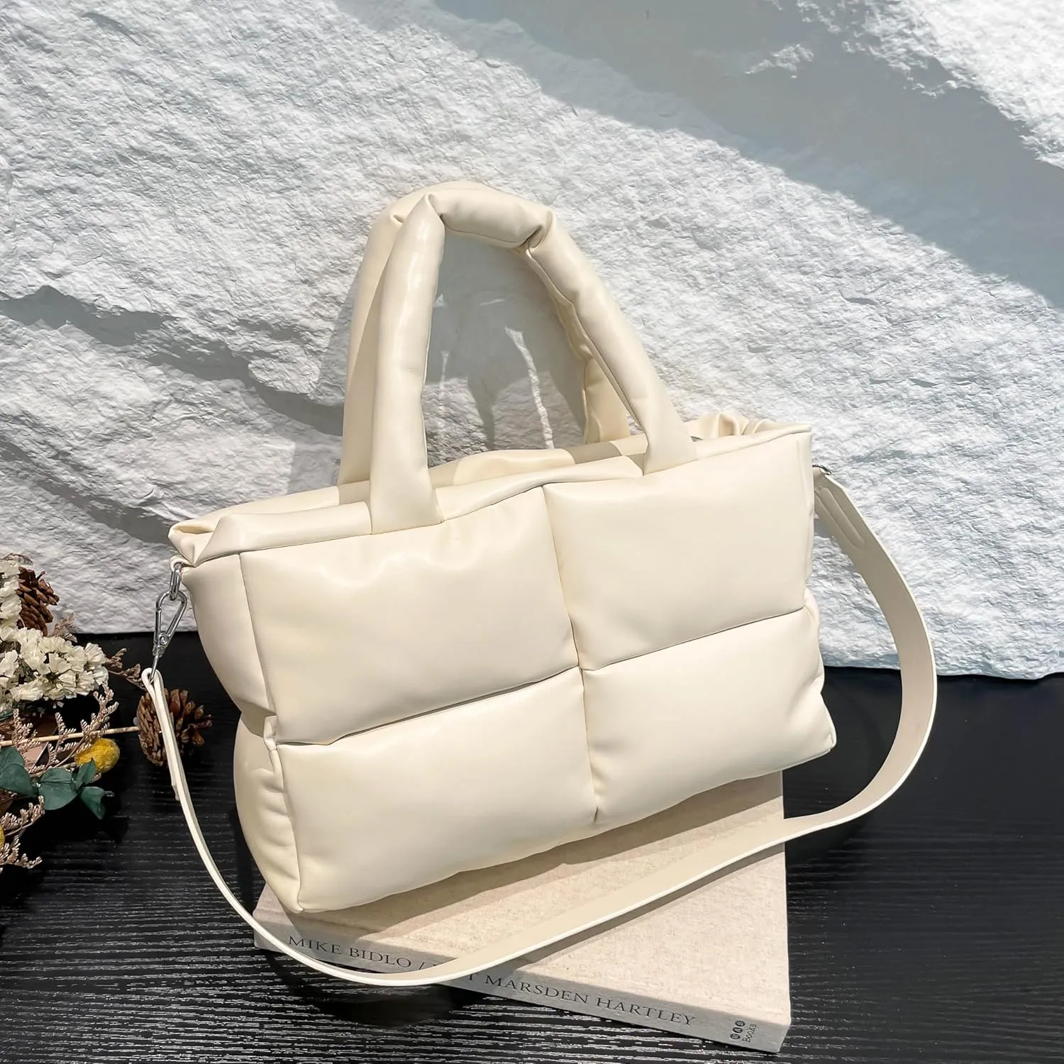 Puffy Handbags Tote Quilted Shoulder Crossbody Bag for Women Soft Vegan Leather Padded Purse