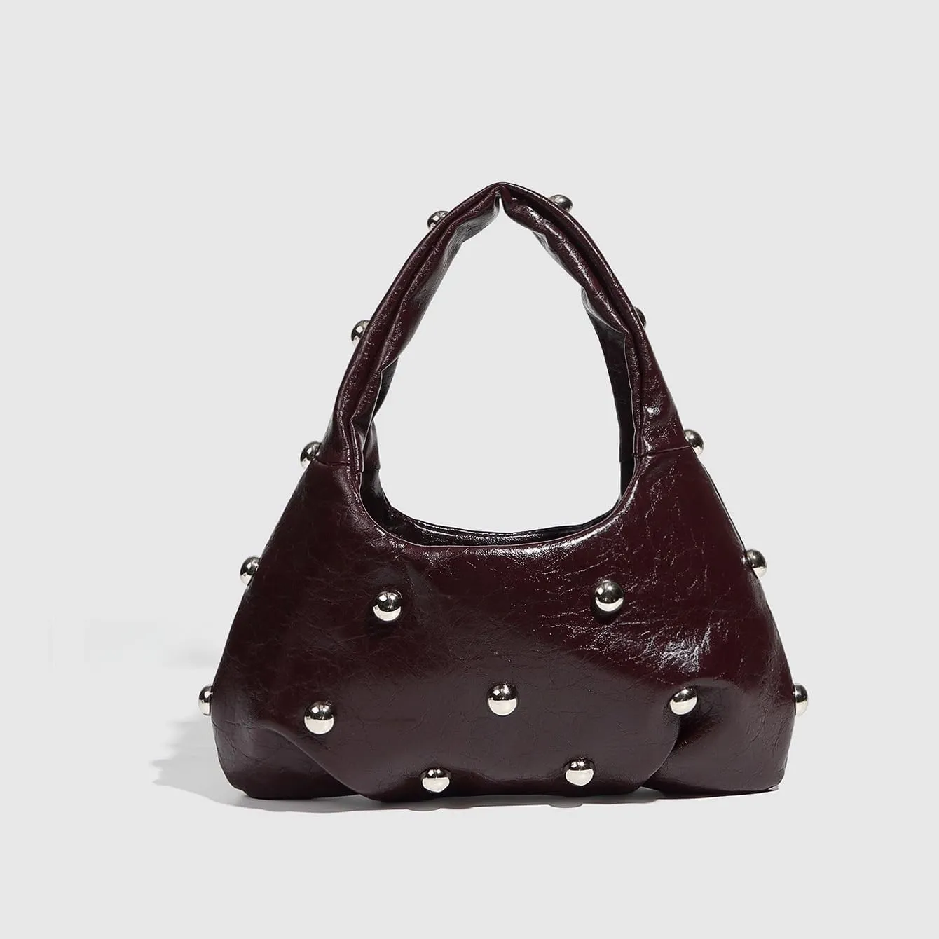 Punk Rock Studded Leather Hobo Handbags for Women Silver Studs Y2k Shoulder Purse Trendy Purses 2025