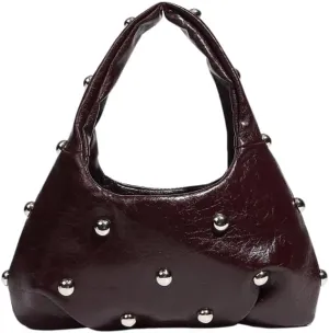 Punk Rock Studded Leather Hobo Handbags for Women Silver Studs Y2k Shoulder Purse Trendy Purses 2025