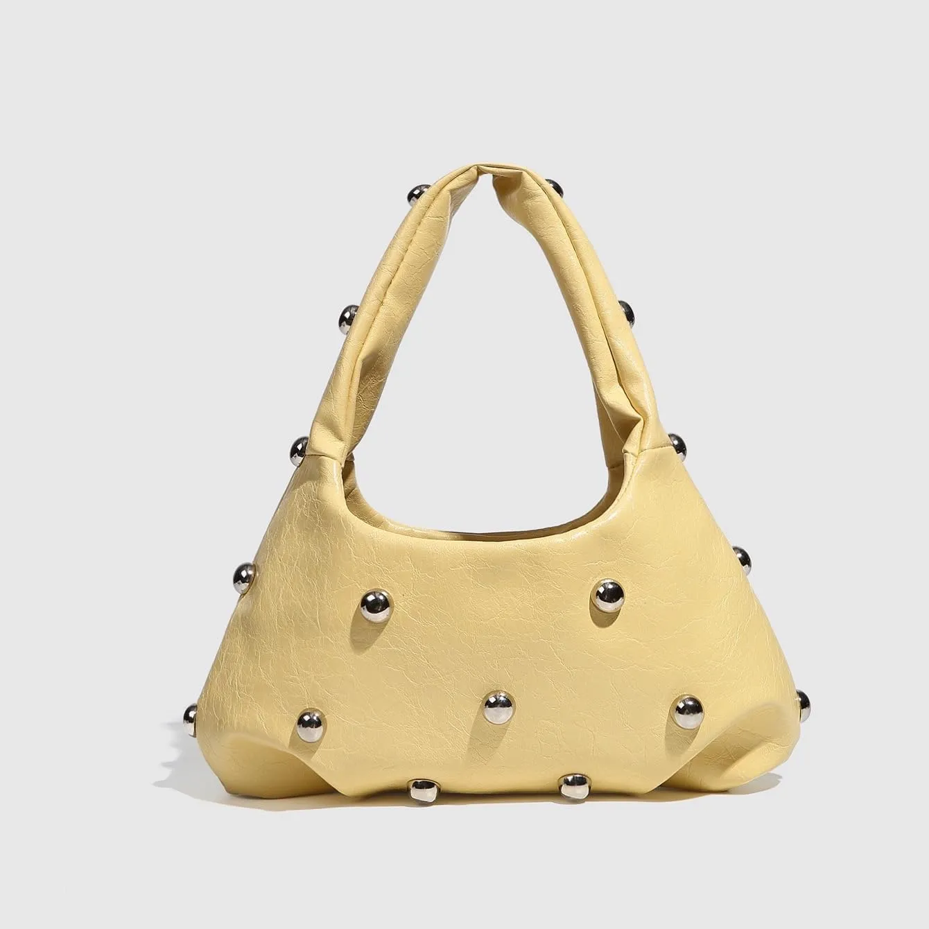 Punk Rock Studded Leather Hobo Handbags for Women Silver Studs Y2k Shoulder Purse Trendy Purses 2025