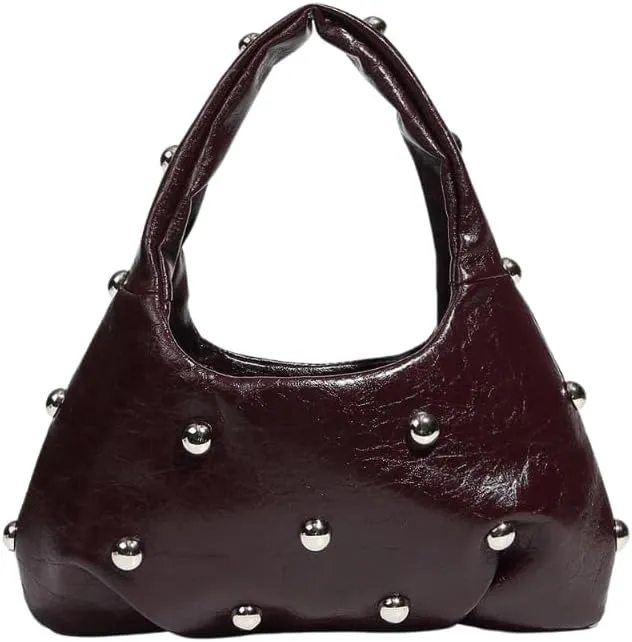 Punk Rock Studded Leather Hobo Handbags for Women Silver Studs Y2k Shoulder Purse Trendy Purses 2025