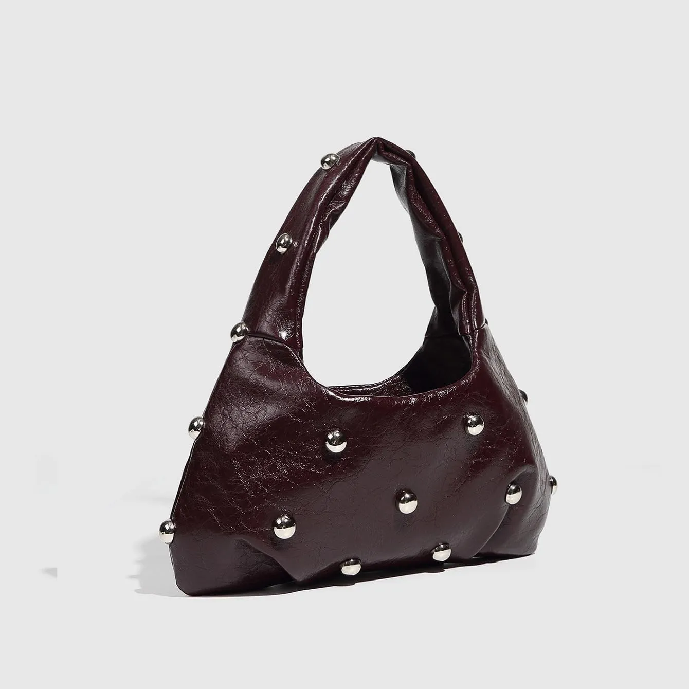 Punk Rock Studded Leather Hobo Handbags for Women Silver Studs Y2k Shoulder Purse Trendy Purses 2025
