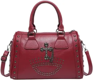 Punk Styles Skull Handbag Large Capacity Studded Doctor Bag with Adjustable Strap Large Capacity Shoulder Bag for Women
