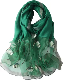 Purple Silk Scarf and Shawl - Elegant Embroidered scarves for Women Floral Pashmina shawls and wraps for weddings