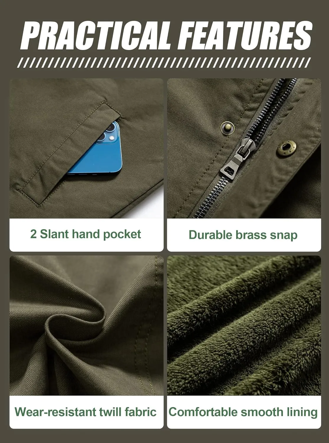 Pursky Men's Canvas Cotton Military Casual Field Jacket Outerwear With Removable Hood