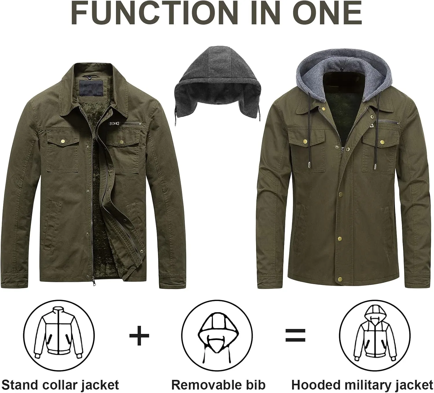 Pursky Men's Canvas Cotton Military Casual Field Jacket Outerwear With Removable Hood
