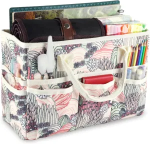 qianshan Craft Organizer Tote Bag with Multiple Pockets, Large Art Storage Caddy with Handles for Art, Craft, Sewing, Make-up，Scrapbooking, Medical, and Office Supplies Storage.Desert