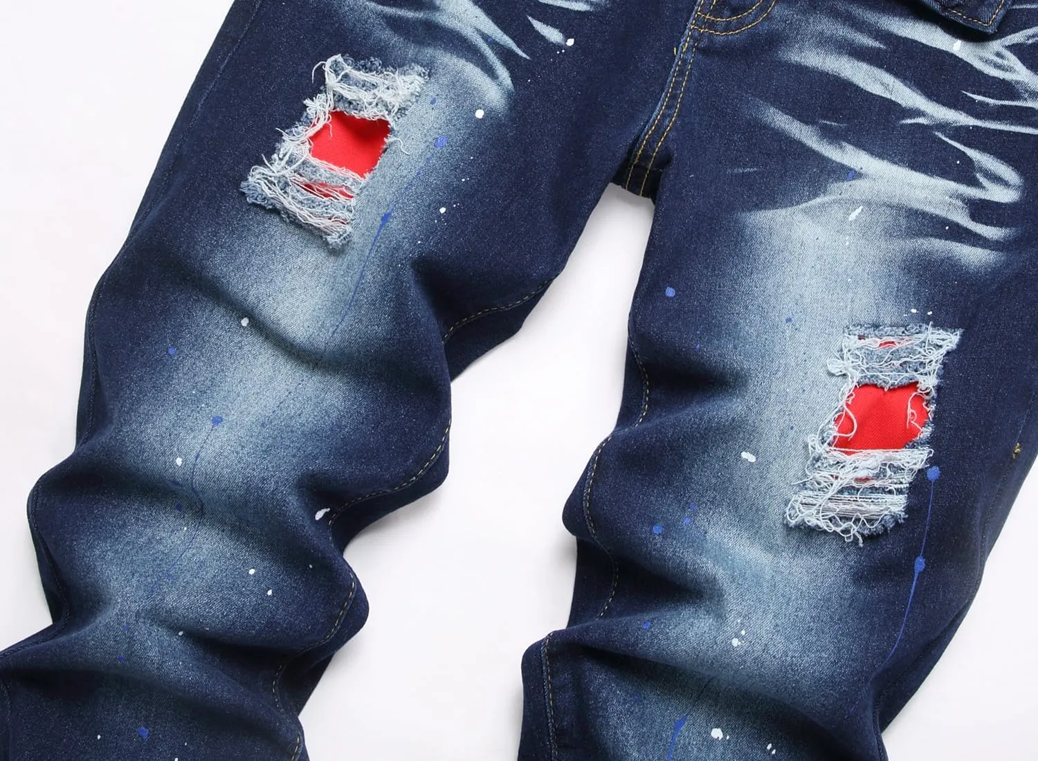 QIMYUM Mens Ripped Jeans, Distressed Destroyed Slim Fit Straight Leg Denim Pants
