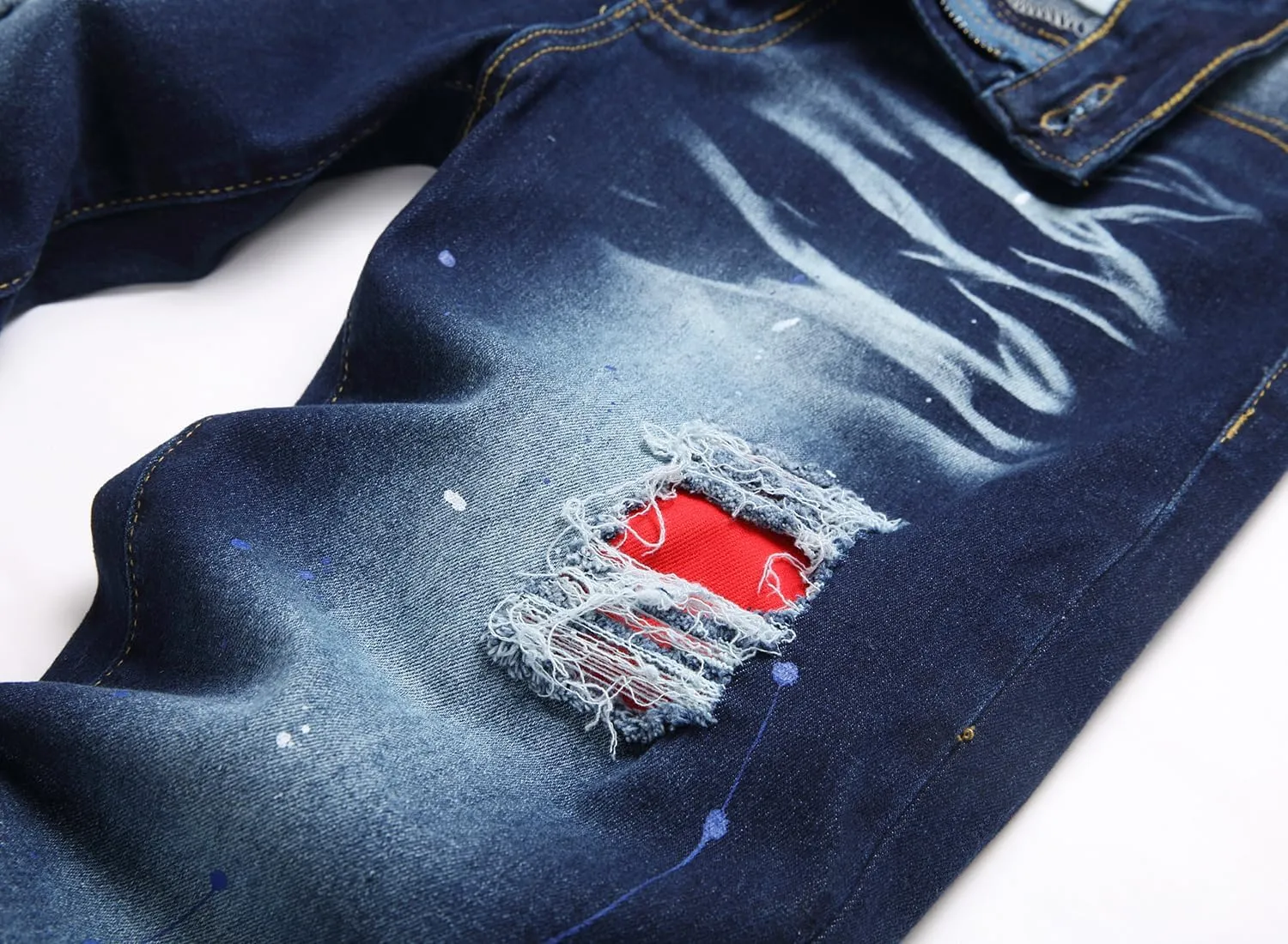 QIMYUM Mens Ripped Jeans, Distressed Destroyed Slim Fit Straight Leg Denim Pants