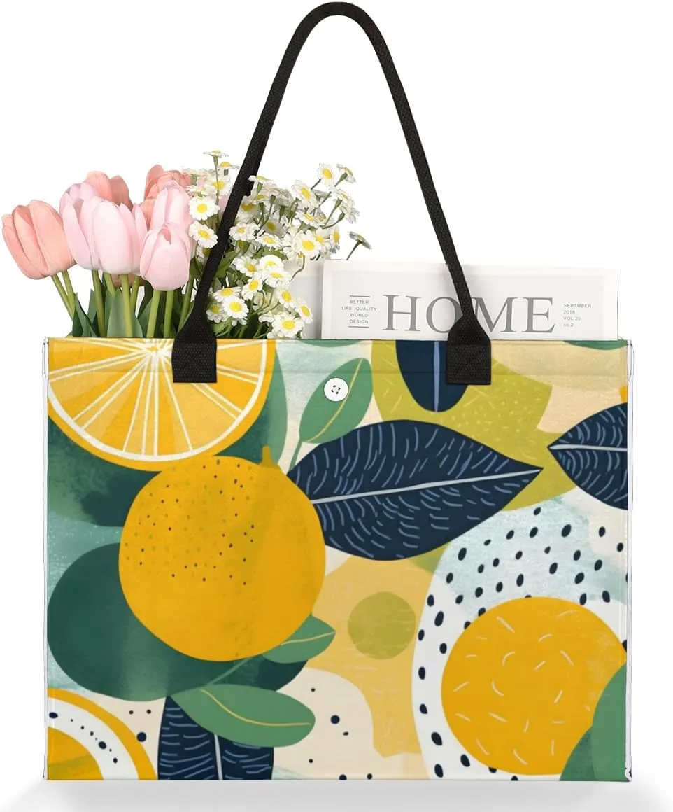 QsirBC Foods Lemon Tote Bag for Women Shoulder Bags with Pockets Handbags Purses Large Totes