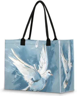 QsirBC Watercolor Pigeon Large Beach Tote Bag for Women Adequate Capacity Kitchen Reusable Grocery Bag with Inner Zipper Pocket Travel Tote Handbag for Beach Pool Shopping Daily Use