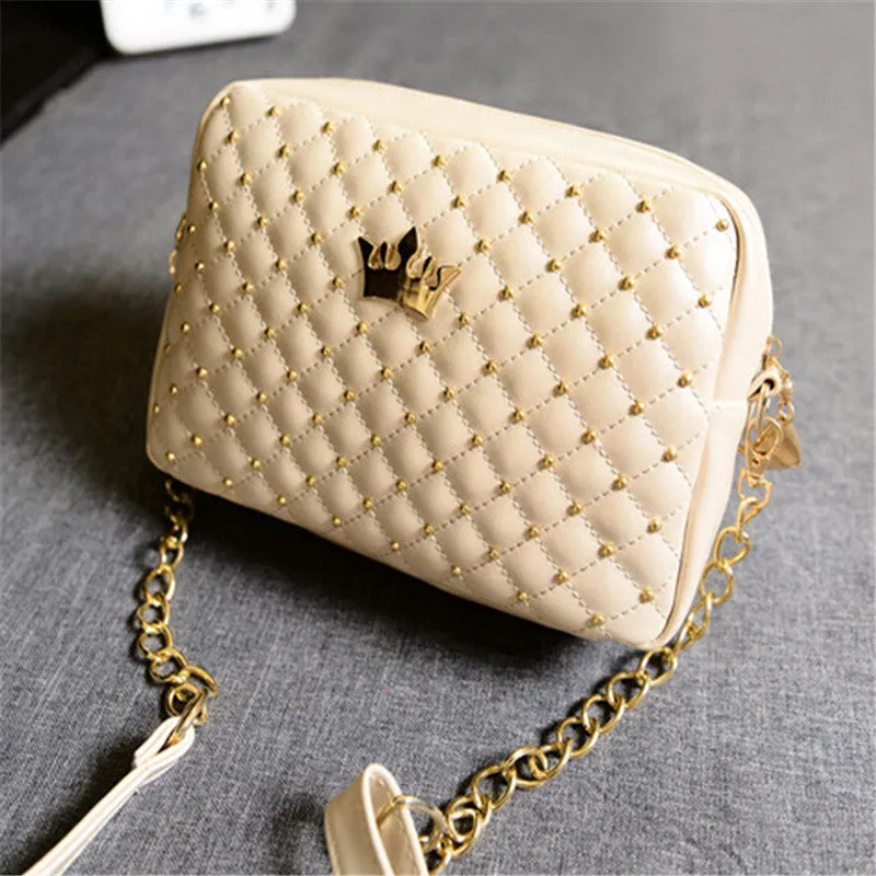 Quality Women Messenger Bags Rivet Chain Shoulder Hobo Leather Crossbody Crown Bags Zipper Tote Bolsas Feminina