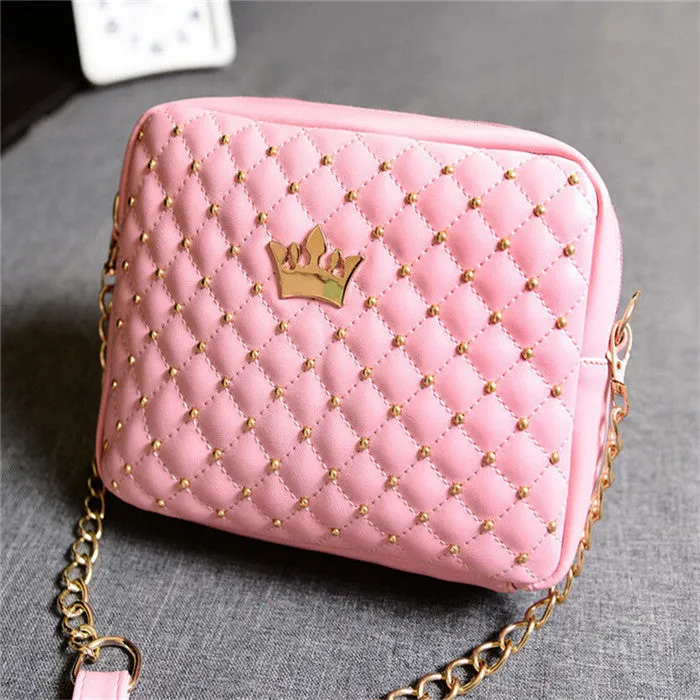 Quality Women Messenger Bags Rivet Chain Shoulder Hobo Leather Crossbody Crown Bags Zipper Tote Bolsas Feminina