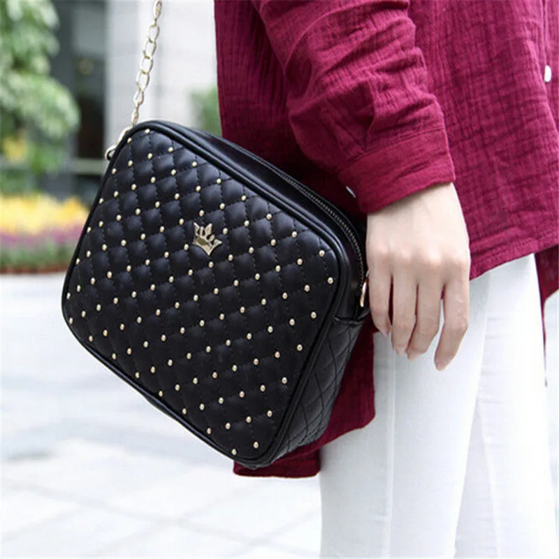 Quality Women Messenger Bags Rivet Chain Shoulder Hobo Leather Crossbody Crown Bags Zipper Tote Bolsas Feminina
