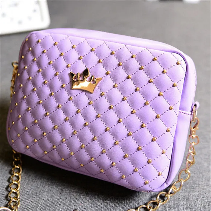Quality Women Messenger Bags Rivet Chain Shoulder Hobo Leather Crossbody Crown Bags Zipper Tote Bolsas Feminina