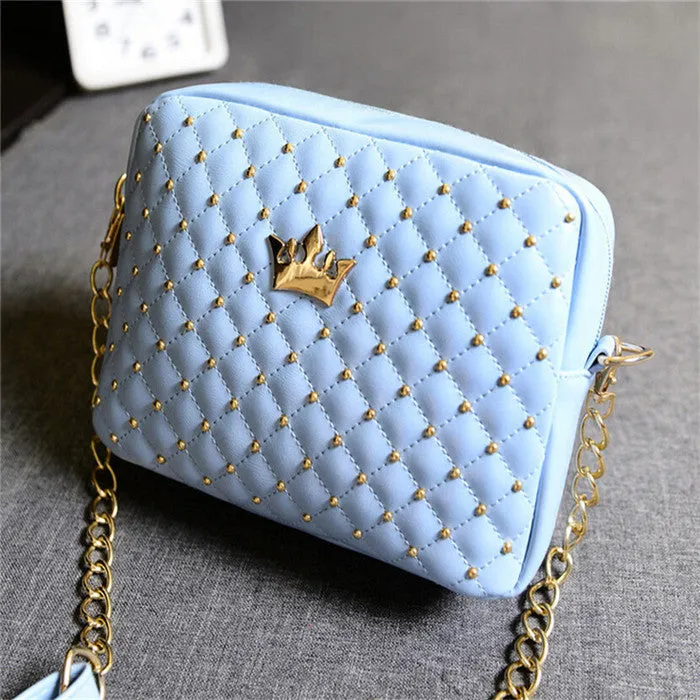 Quality Women Messenger Bags Rivet Chain Shoulder Hobo Leather Crossbody Crown Bags Zipper Tote Bolsas Feminina