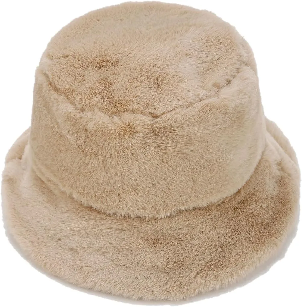 Quanhaigou Winter Faux Fur Bucket Hat,Fuzzy Warm Hat for Women Men, Fluffy Fisherman Cap