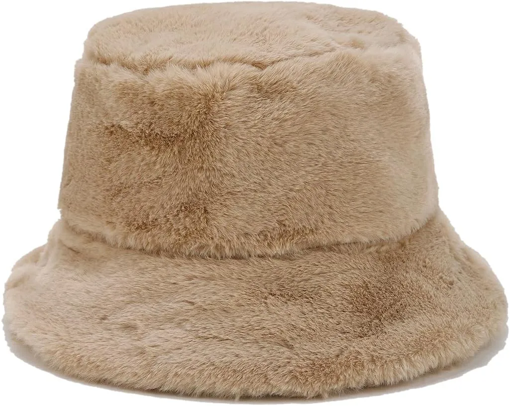 Quanhaigou Winter Faux Fur Bucket Hat,Fuzzy Warm Hat for Women Men, Fluffy Fisherman Cap