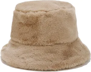 Quanhaigou Winter Faux Fur Bucket Hat,Fuzzy Warm Hat for Women Men, Fluffy Fisherman Cap