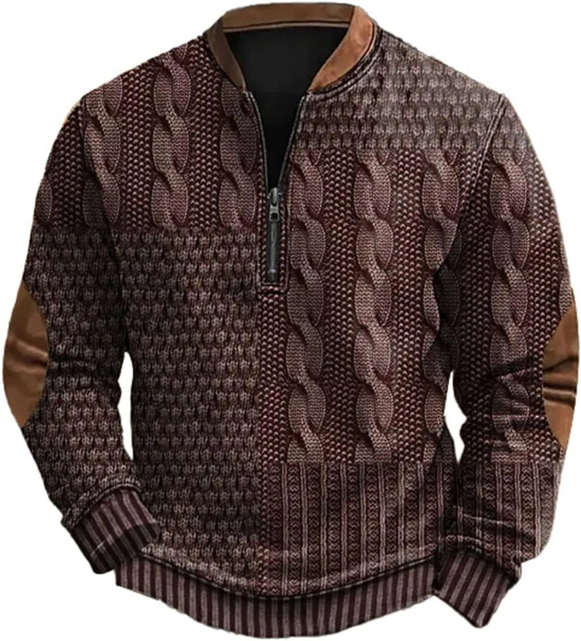 Quarter Zip Sweatshirts for Men Vintage Long Sleeve 3D Knit Pattern Golf Polo Shirts Stand Collar Pullover Sweater