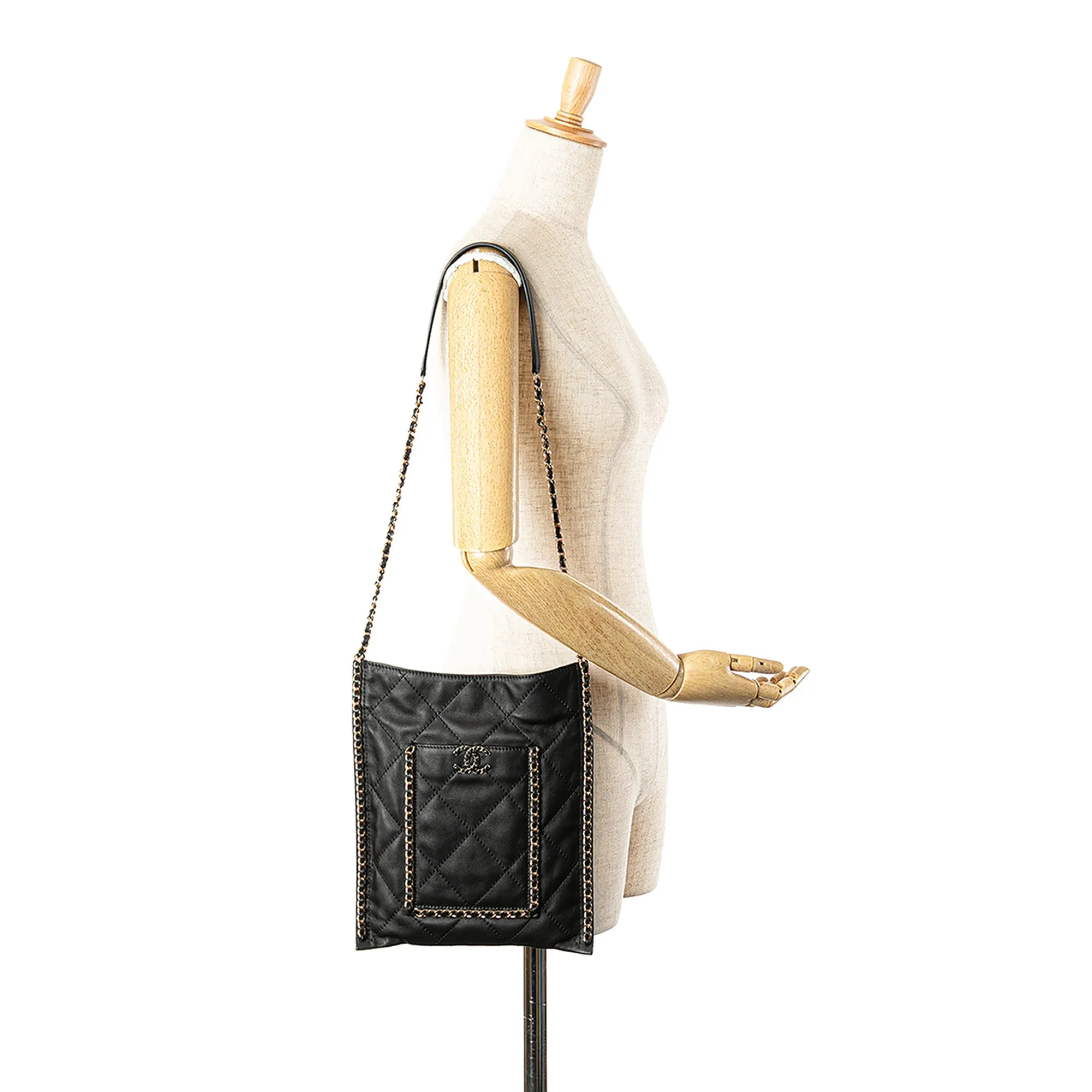Quilted Calfskin Chain Flat Shoulder Bag