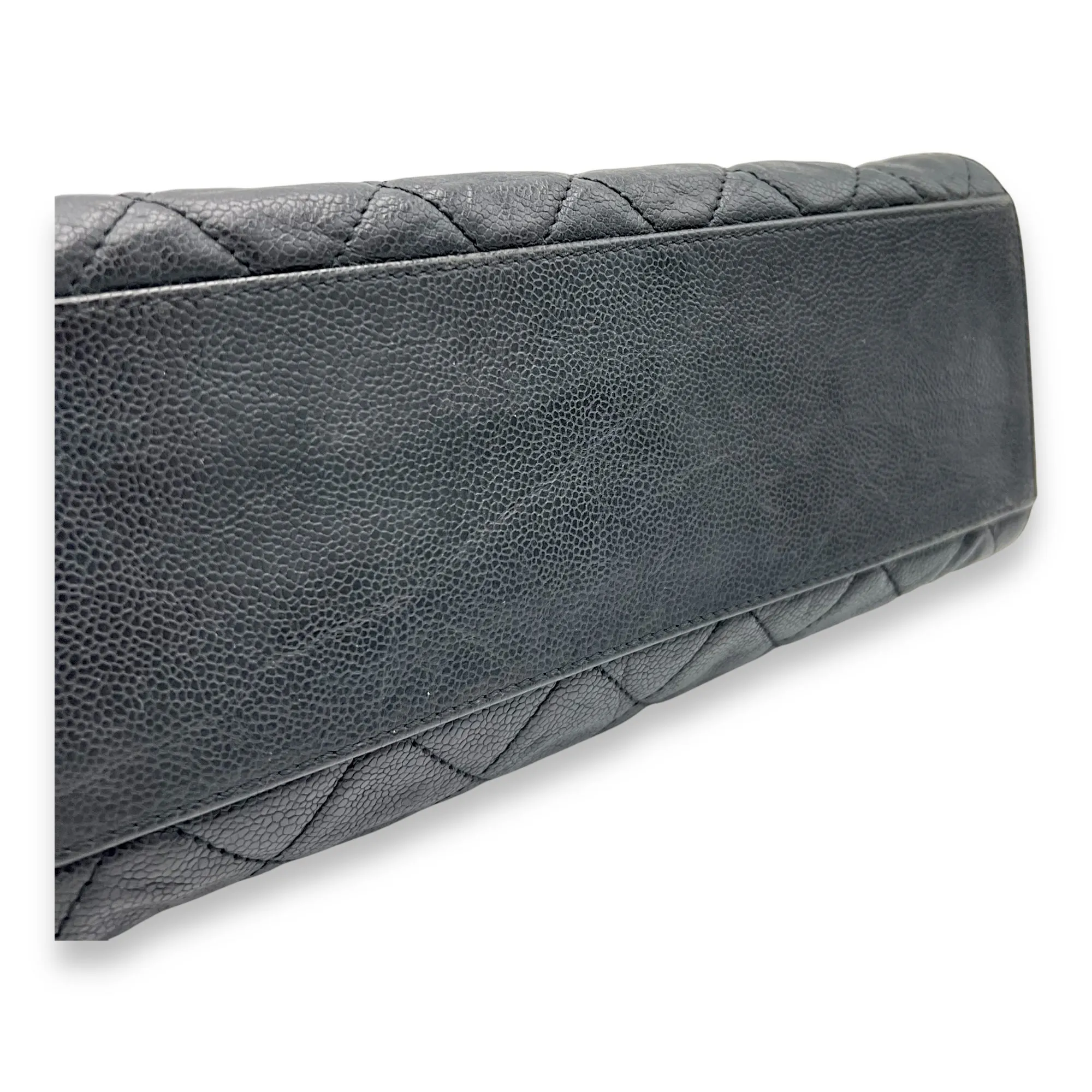 Quilted CC Black Shoulder Bag in Aged Caviar Leather, Ruthenium hardware