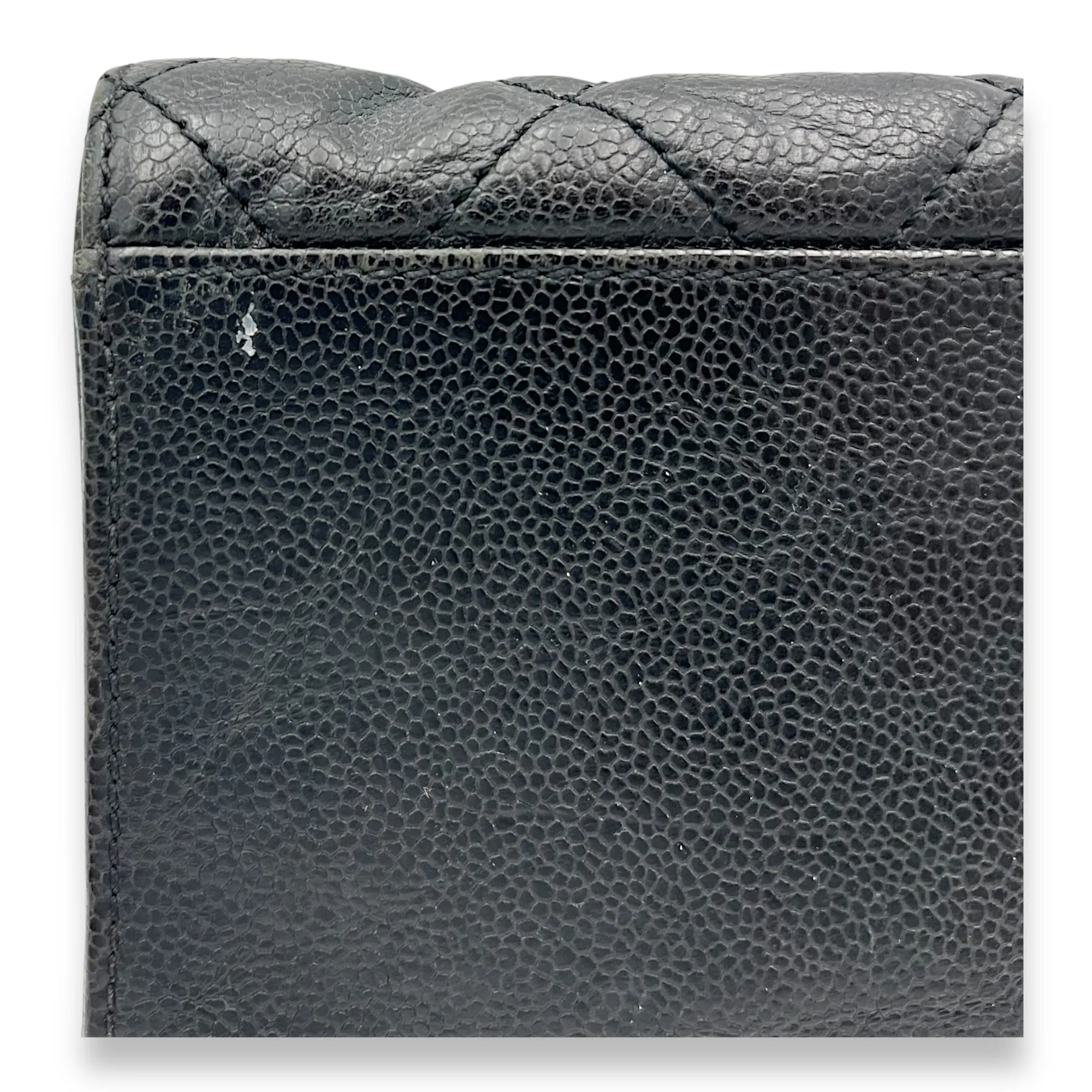 Quilted CC Black Shoulder Bag in Aged Caviar Leather, Ruthenium hardware
