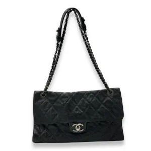 Quilted CC Black Shoulder Bag in Aged Caviar Leather, Ruthenium hardware
