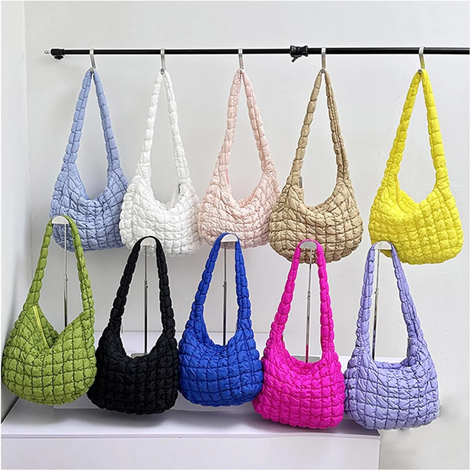 Quilted Crossbody Bag Women 2025 Puffer Tote Large Carryall Nylon Puffy Shoulder Pleated Cloud Bubble Messenger Bag