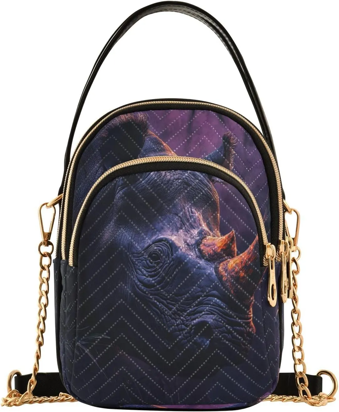 Quilted Crossbody Bags for Women Trendy, Black Rhinoceros Small Shoulder Handbags Leather Purse for Women Cross Body Purses