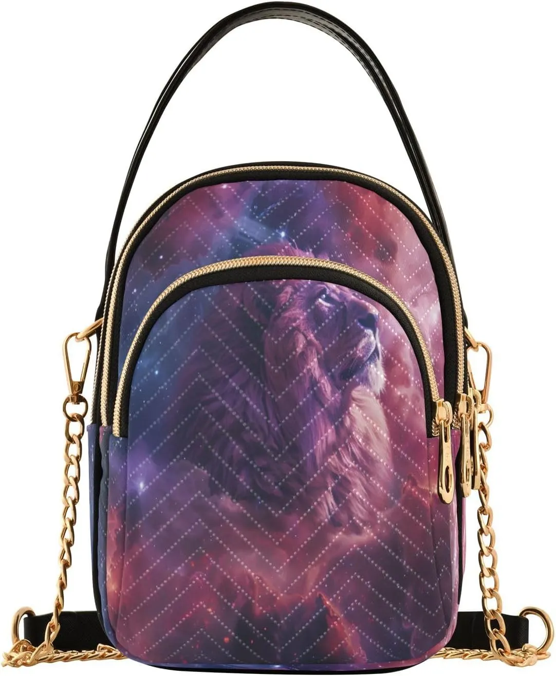 Quilted Crossbody Bags for Women,A Mystical Lion Animal in Space Environement in The Style Of Brandon Woelfel Women's Crossbody Handbags Small Travel Purses Phone Bag
