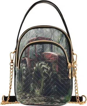 Quilted Crossbody Bags for Women,A Red Agriculture Tractor Women's Crossbody Handbags Small Travel Purses Phone Bag