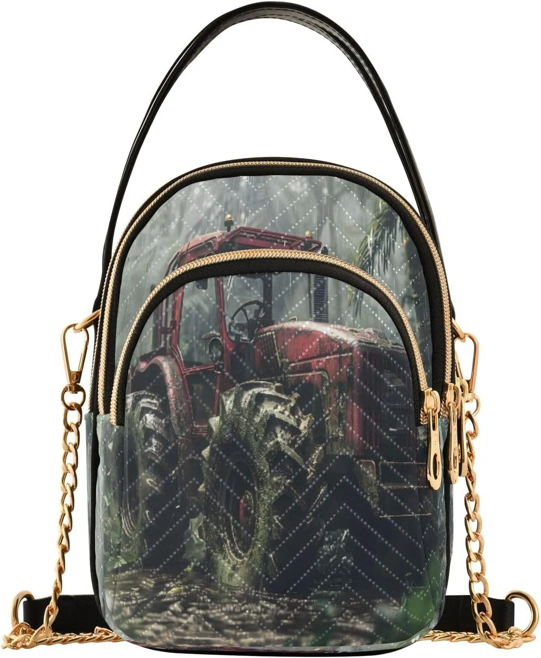 Quilted Crossbody Bags for Women,A Red Agriculture Tractor Women's Crossbody Handbags Small Travel Purses Phone Bag