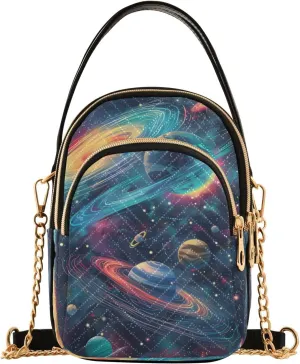 Quilted Crossbody Bags for Women,Card with Cosmos Space Women's Crossbody Handbags Small Travel Purses Phone Bag