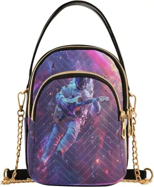 Quilted Crossbody Bags for Women,Cosmic Concert Imagine An Astronaut Playing Guitar Or Saxophone in Zero Gravity Women's Crossbody Handbags Small Travel Purses Phone Bag