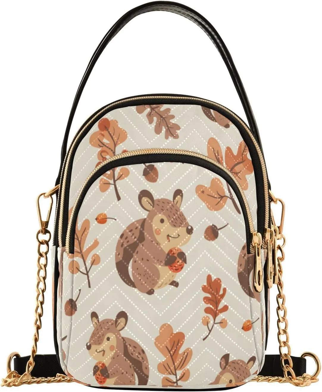 Quilted Crossbody Bags for Women,Smiling Squirrel with Acorns Women's Crossbody Handbags Small Travel Purses Phone Bag