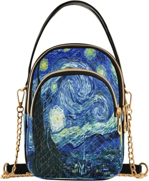Quilted Crossbody Bags for Women,Vincent Van Gogh Starry Night Women's Crossbody Handbags Small Travel Purses Phone Bag