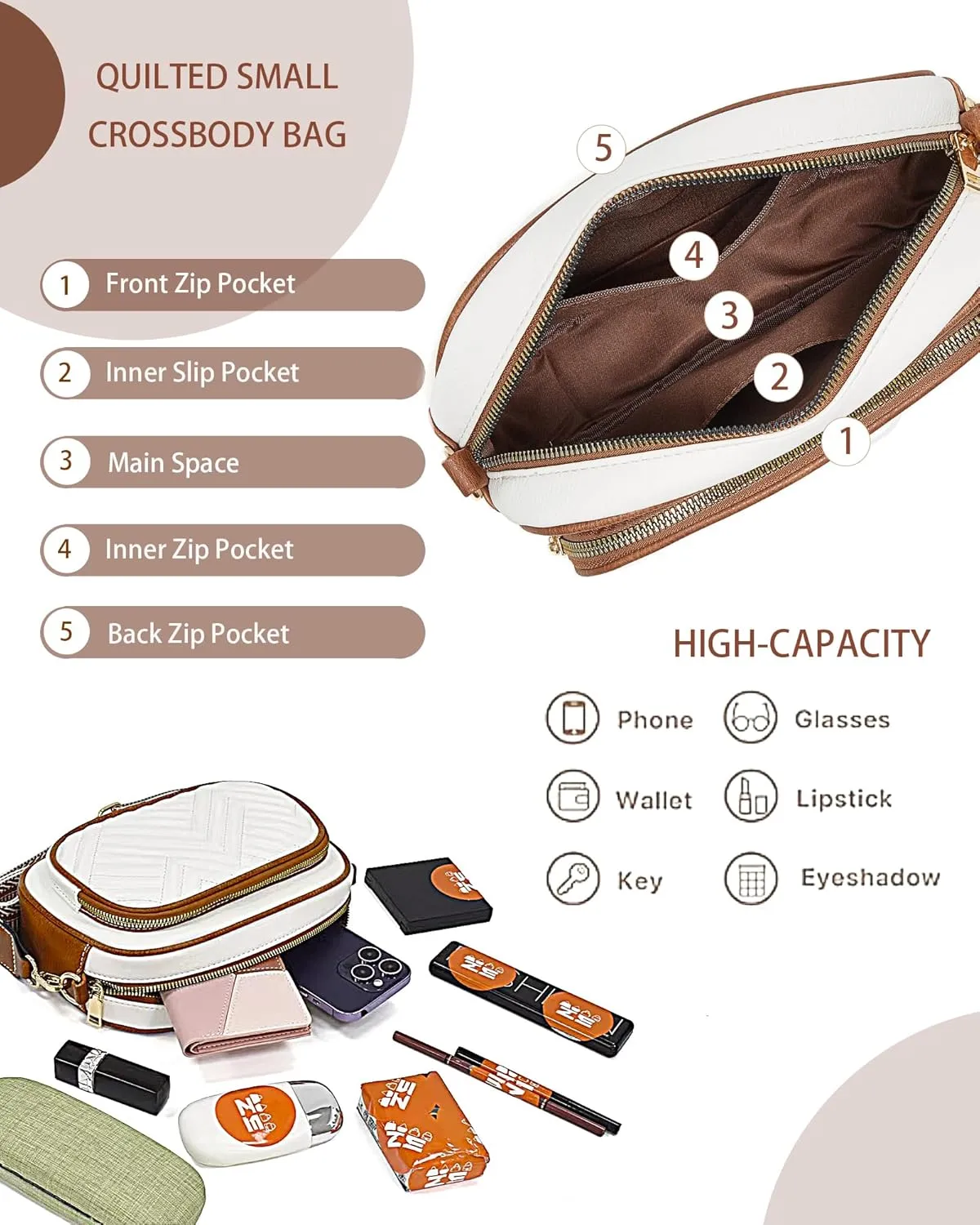 Quilted Crossbody Bags Purse for Women Small Vegan Leather Shoulder Handbags Purses with Two Straps