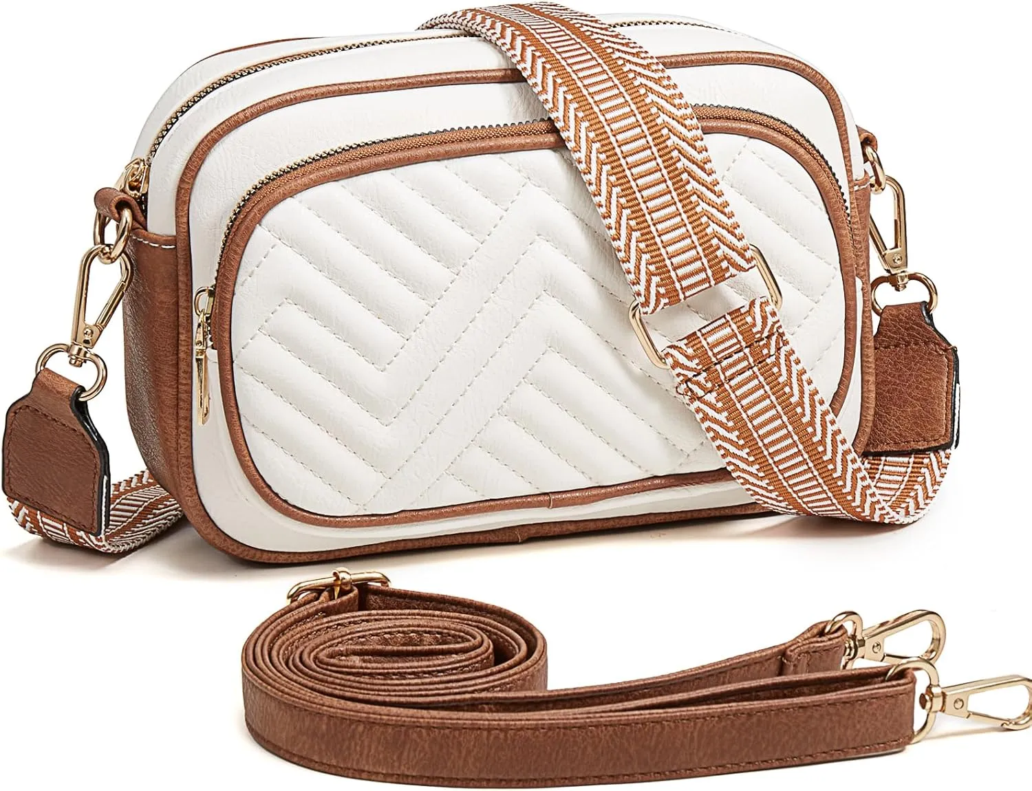 Quilted Crossbody Bags Purse for Women Small Vegan Leather Shoulder Handbags Purses with Two Straps