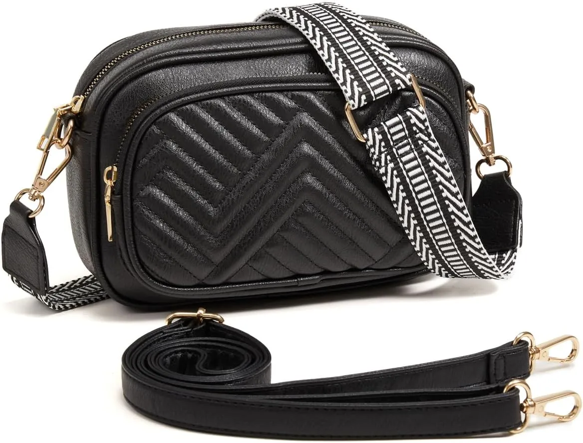 Quilted Crossbody Bags Purse for Women Small Vegan Leather Shoulder Handbags Purses with Two Straps