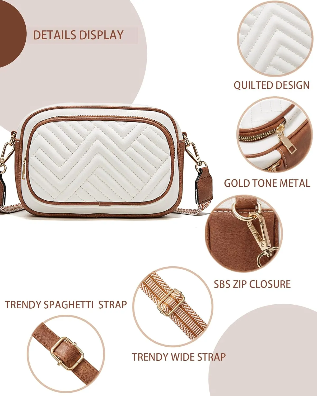 Quilted Crossbody Bags Purse for Women Small Vegan Leather Shoulder Handbags Purses with Two Straps