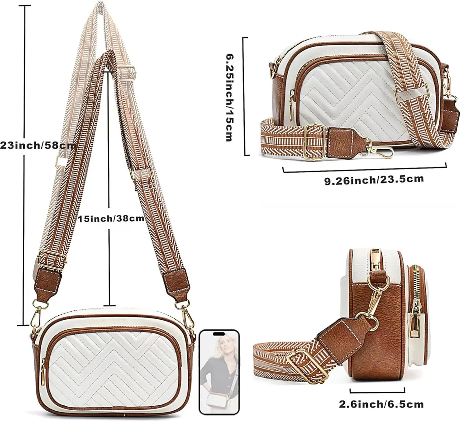 Quilted Crossbody Bags Purse for Women Small Vegan Leather Shoulder Handbags Purses with Two Straps