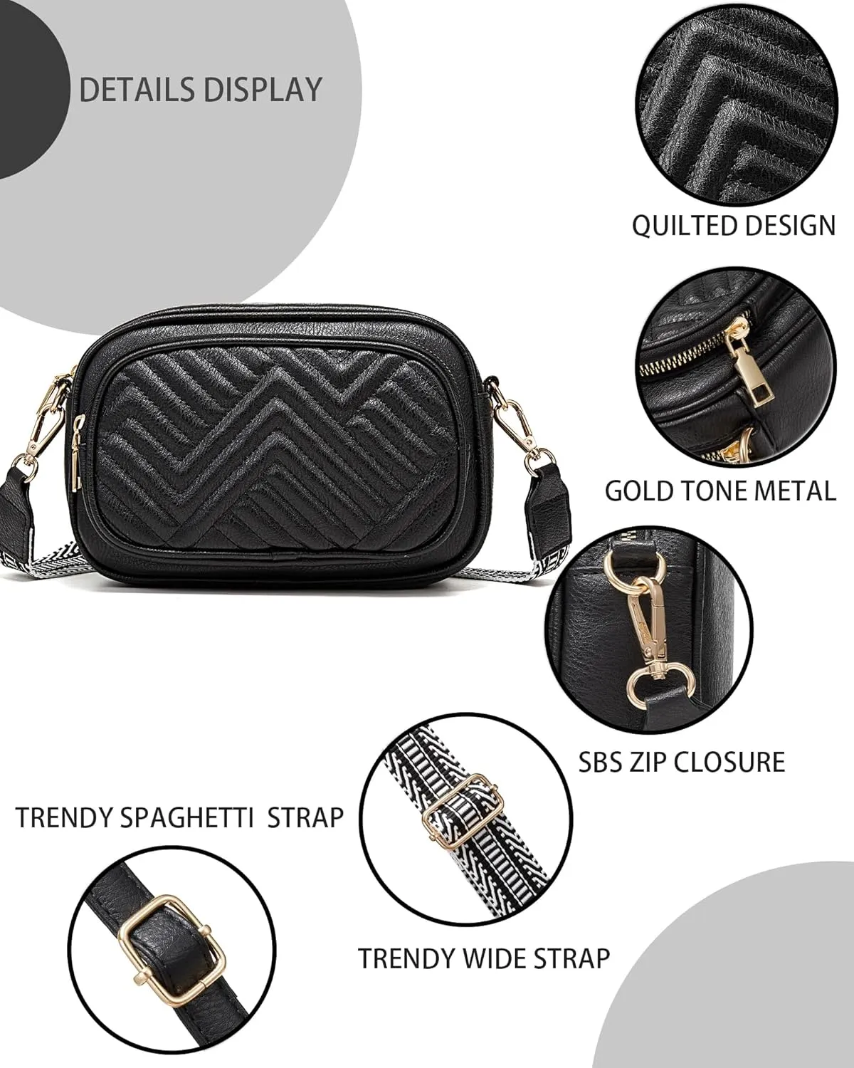 Quilted Crossbody Bags Purse for Women Small Vegan Leather Shoulder Handbags Purses with Two Straps