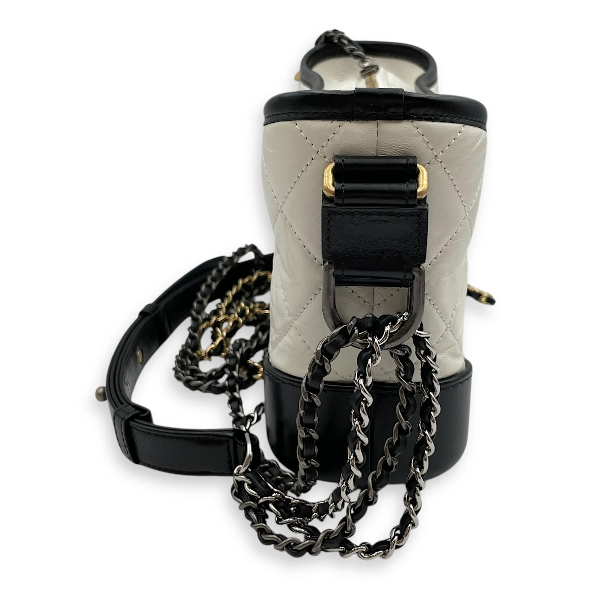Quilted Gabrielle Small Multi-colour Shoulder Bag in Distressed Leather, 3-Tone hardware