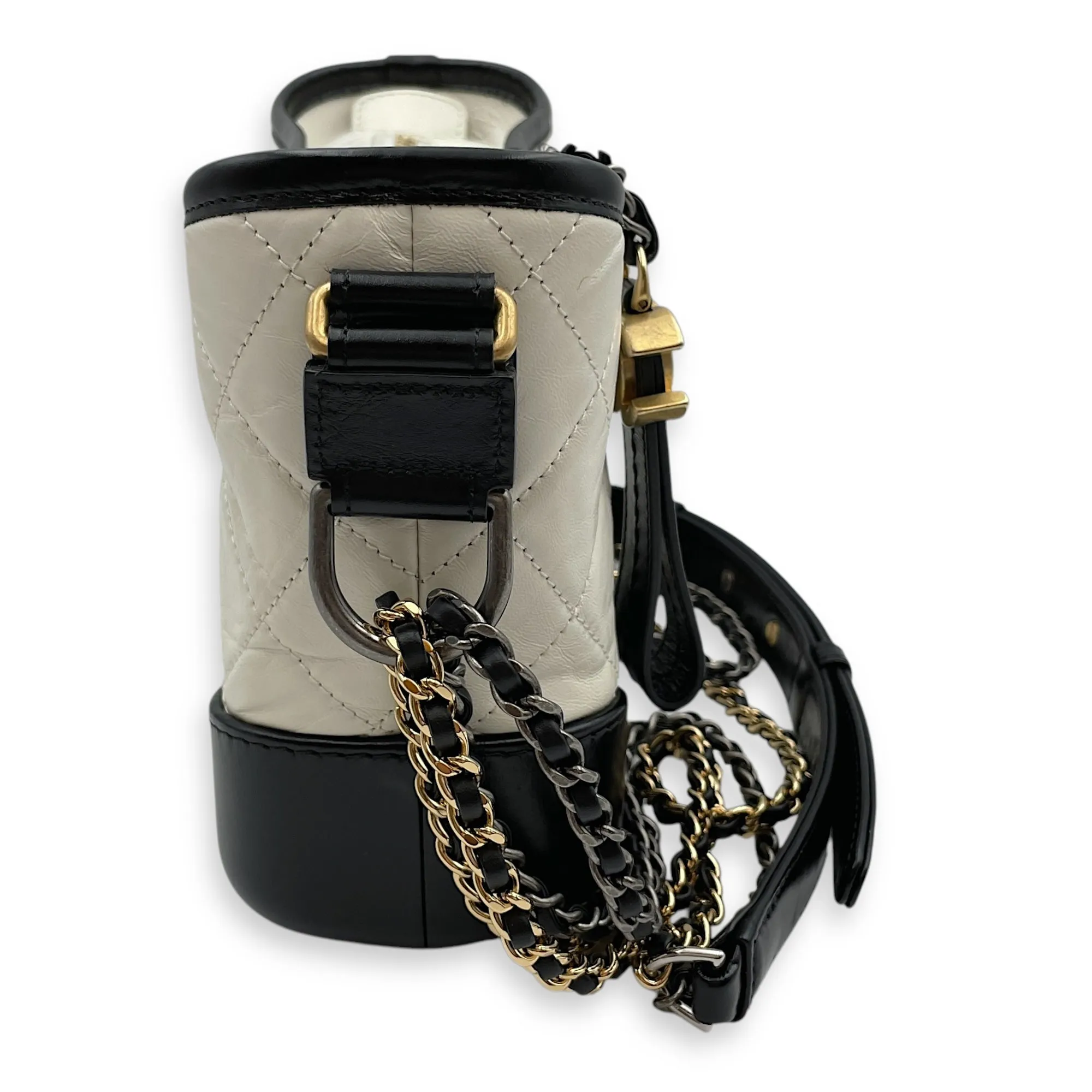 Quilted Gabrielle Small Multi-colour Shoulder Bag in Distressed Leather, 3-Tone hardware